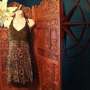 Cache crocheted lace animal print halter sundress